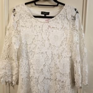 Perfect boho bell sleeve white crochet dress